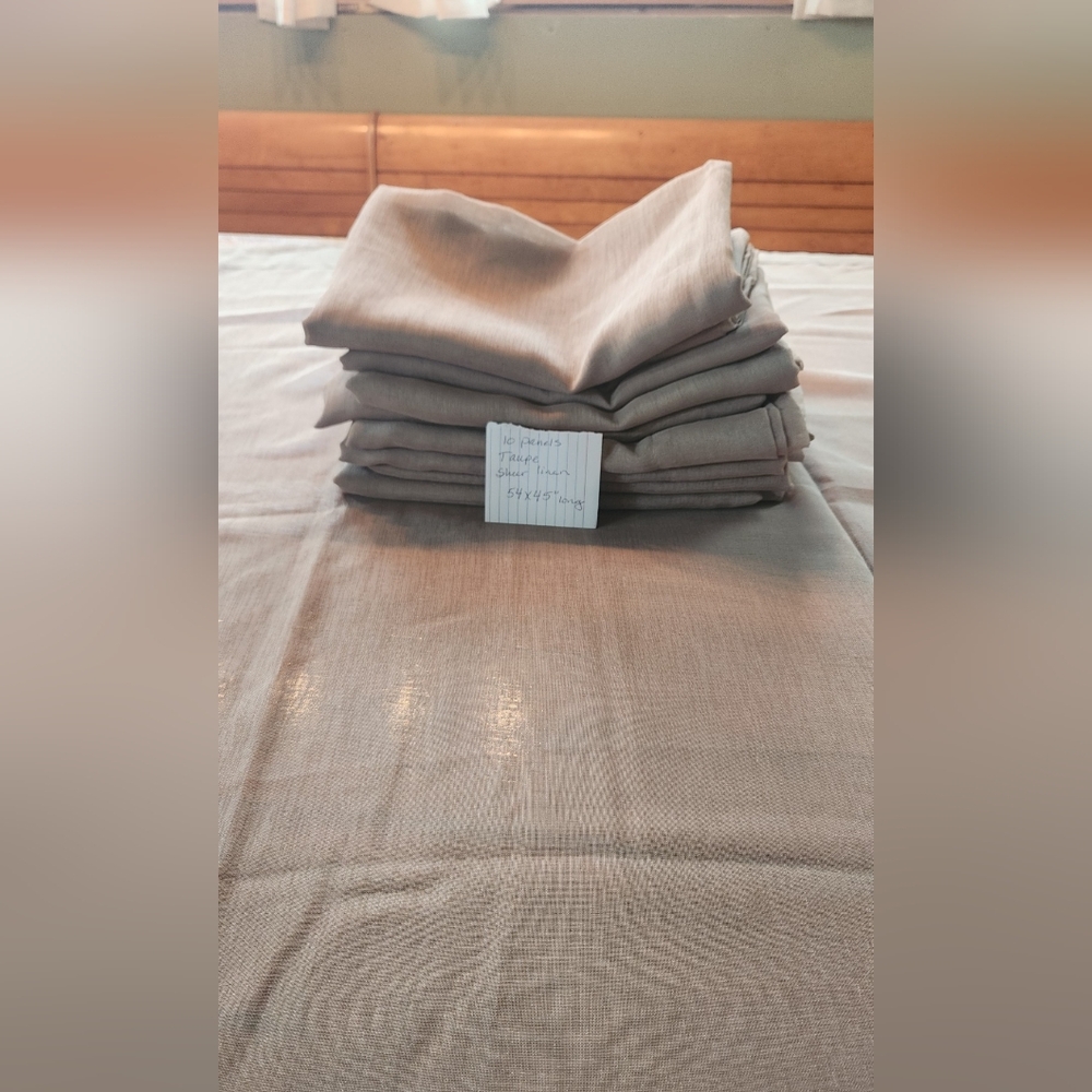 Short Sheer Linen Elegant Tan (Taupe) Curtains 14 Panels